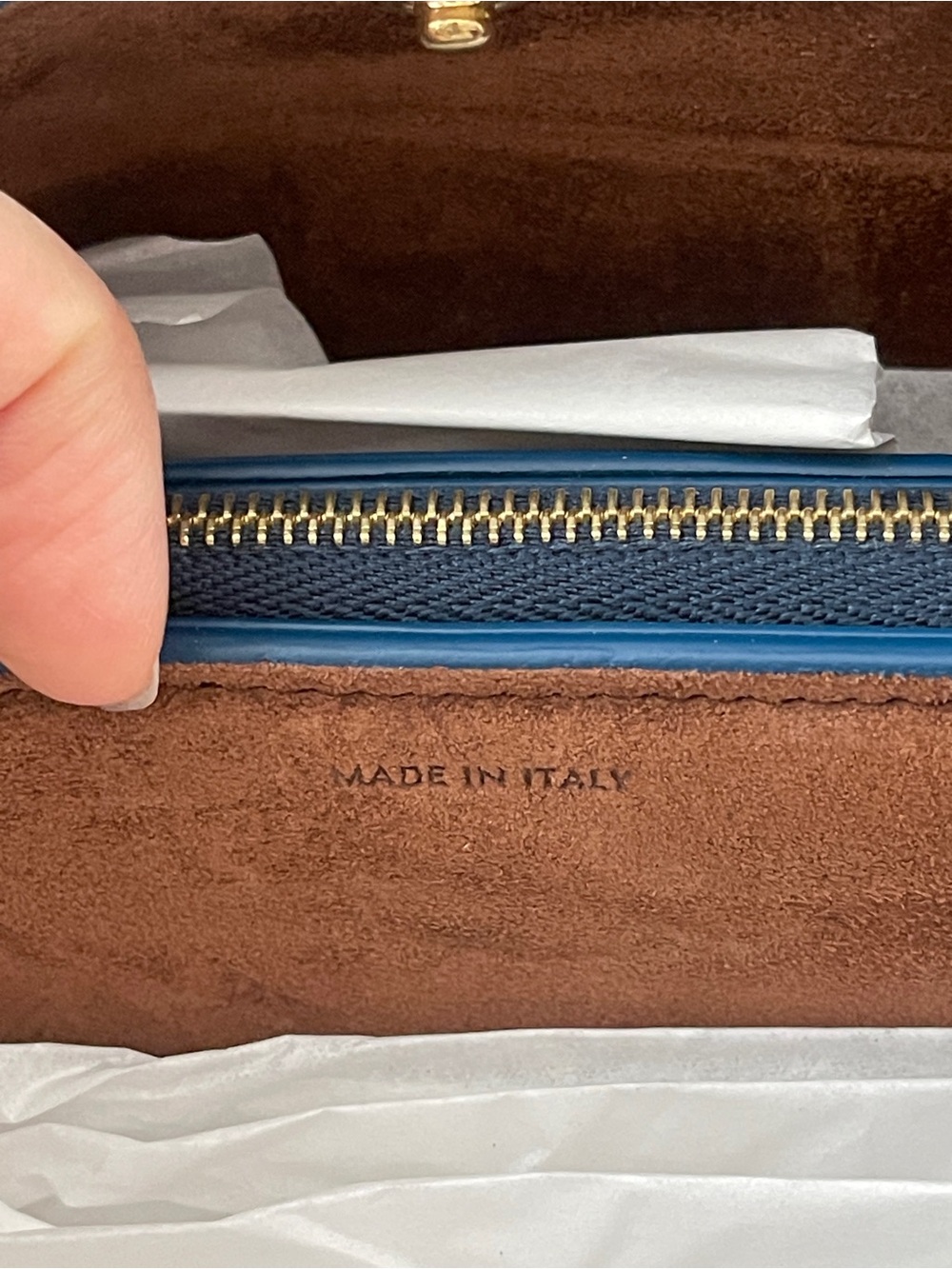 Celine New Trio Blue Leather Messenger Bag with Gold Logo - Picture 12 of 12